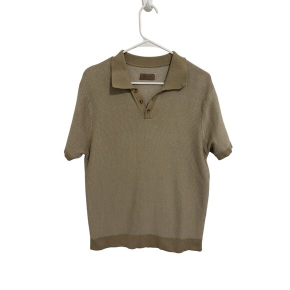 HB Knitwear Men's Large Khaki Short Sleeve Button Up V-Neck Pullover Sweater - Picture 1 of 9